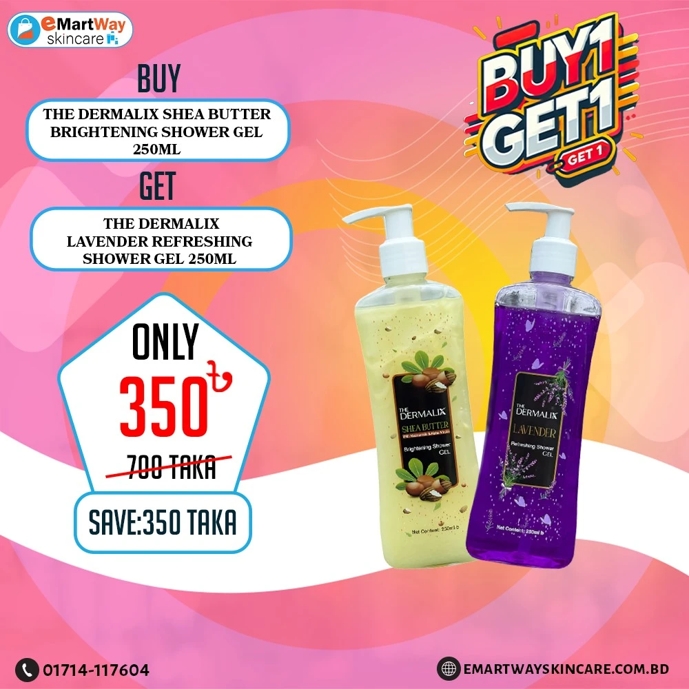 Buy 1 The Dermalix Shea Butter Brightening Shower Gel 250ml & Get 1 The Dermalix Lavender Refreshing Shower Gel 250ml Free