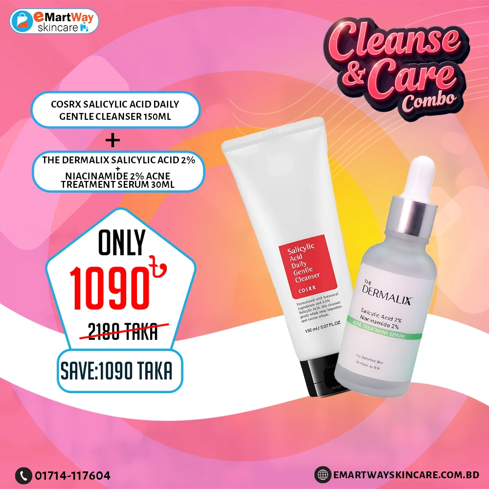 Buy 2 Get 1090 Taka Off (Cosrx Salicylic Acid Cleanser 150ml & The Dermalix Acne Treatment Serum 30ml)